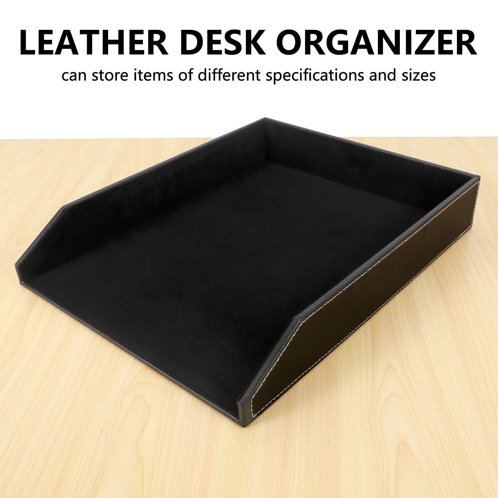 PU Leather Collection Letter Tray, Document Desk Organizer,Stackable Office File Tray Holder (Black)
