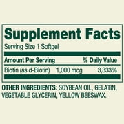 Spring Valley Biotin Dietary Supplement Softgels for Hair/Skin/Nails Health, 1,000 mcg, 150 Count