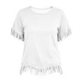 thumbnail image 5 of Hurxie Fringe Tops for Women Short Sleeve Top T Shirt Western Cowgirl Cropped Tee White,2XL, 5 of 8