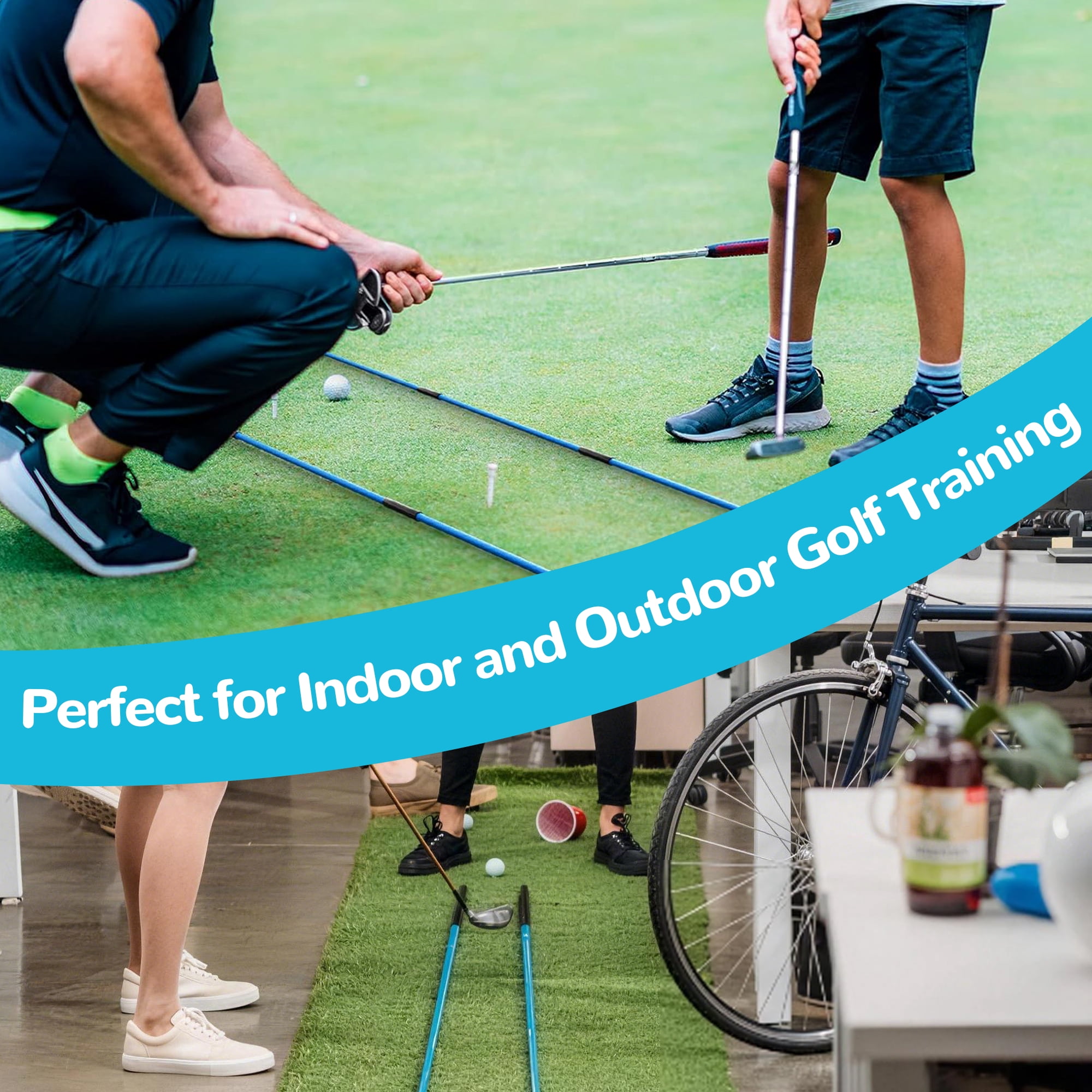 Signature Fitness 48" Collapsible Golf Alignment Sticks, 2-Pack Golf Swing Trainer & Practice Rods,Blue
