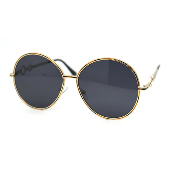 Womens Oversize Round Inlay Tortoise Metal Rim Fashion Sunglasses Gold - Black