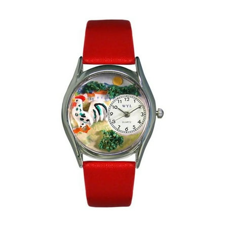 Whimsical Rooster Red Leather And Silvertone Watch