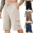 thumbnail image 6 of TNOBHG Men Drawstring Cargo Shorts Men's Drawstring Cargo Shorts Adjustable Waist Multi-pocket Solid Color Beachwear Adjustable Waist Men Shorts, 6 of 8