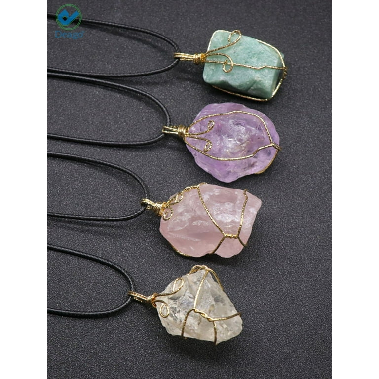 Yaomiao 6 Piece Crystal Pendant Necklaces for Women Girls, Healing Crystal  Stone Quartz Necklace Wire Wrapped Hexagonal Pendant