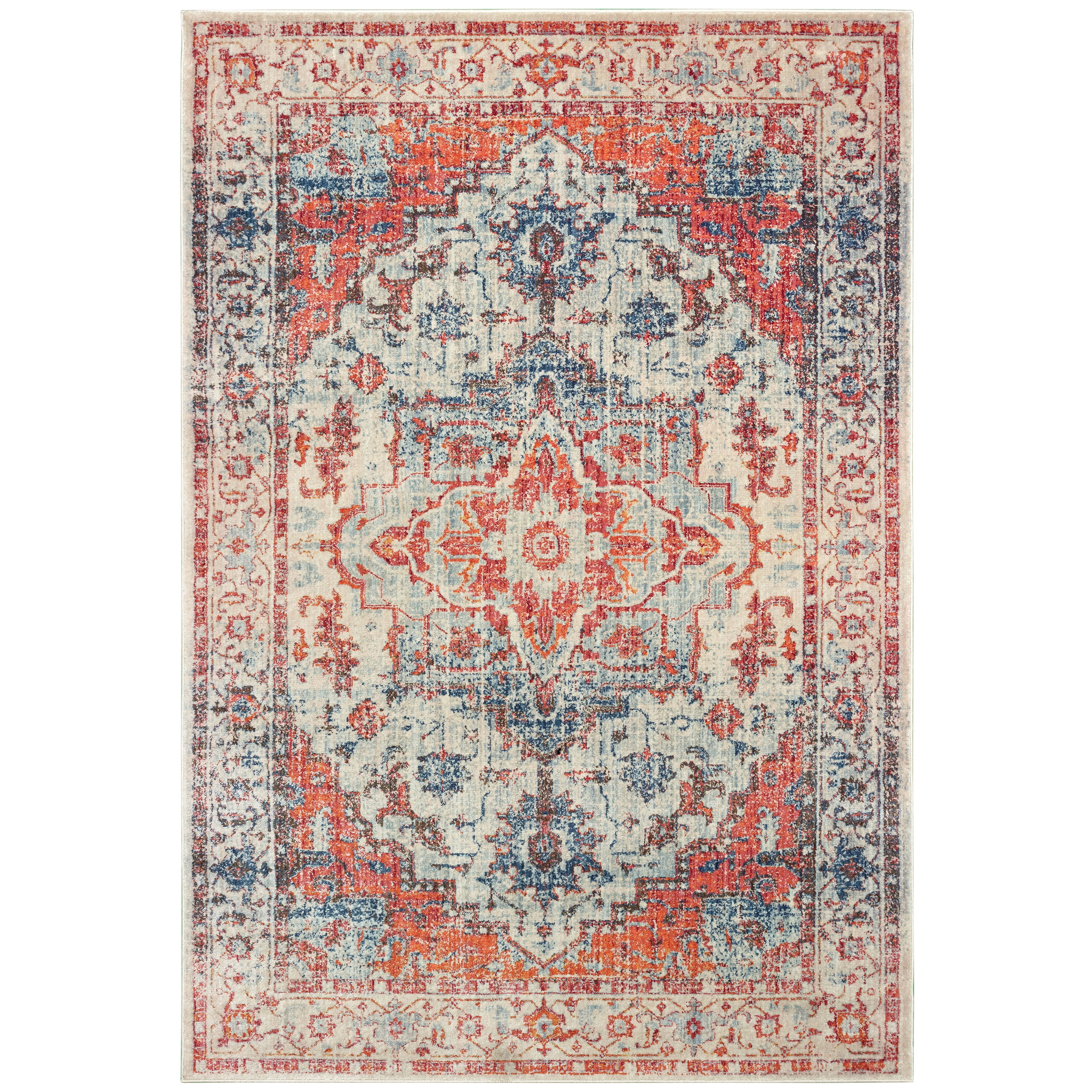 Jeneva Traditional Oriental Area Rug, Blue/ Orange 2, 4' x 6'