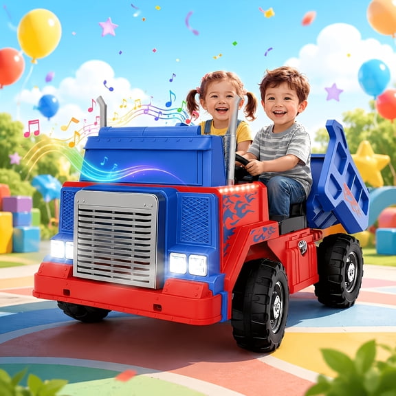 2-Seater Ride On Dump Truck 24V 2/4WD For Kids - 2.4G Remote Control And Kid Manuel, Dump Bed, Light And Music, 2x180w, 3-6mph, With Traffic Cones, Helmet And Shovel, Soft Start, Best Surprise For Ki