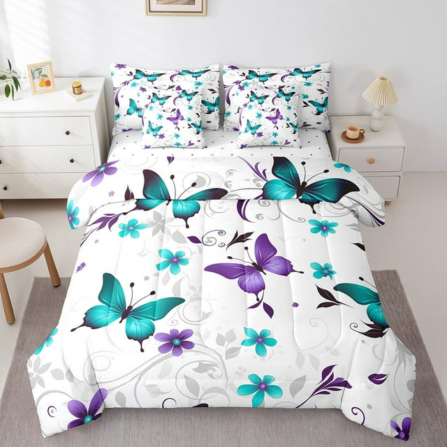 YST Butterfly Ensemble de Literie à Fleurs Butterfly 7 Pcs, Lit pour Enfants en Sac, Grand Lit