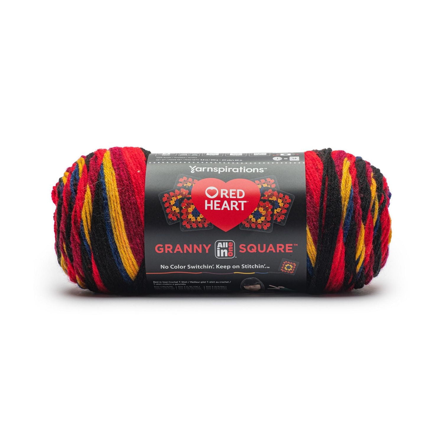 Red Heart® All In One Granny Square™ #4 Worsted (Medium) Acrylic Yarn 8.8oz/250g 417 Yards, No color switchin’. Just keep on stitchin’
