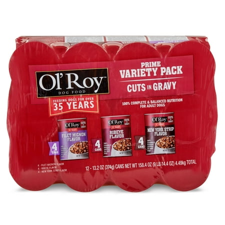 (12 pack) Ol' Roy Cuts in Gravy Wet Dog Food Variety Pack: Filet Mignon, Ribeye, New York Strip, 13.2 (Best Dog Food For Pekingese)