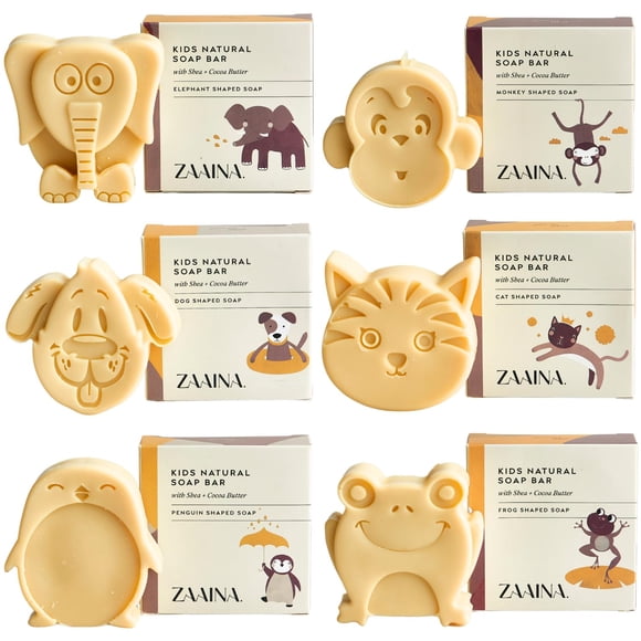 ZAAINA Barra de jabón natural para niños, hecha a mano en Estados Unidos, divertido baño para niños, jabón único con forma de animal para niños y niñas, regalo para barras de jabón corporal para niños