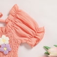 thumbnail image 4 of ZEHJUHAN Toddler Girls' Solid Color Bubble Sleeve A-Line Dress With Hand-Crocheted 3D Flower, Summer Tie Back Sundress for Vacation & Holidays, Pink，2Y, 4 of 7