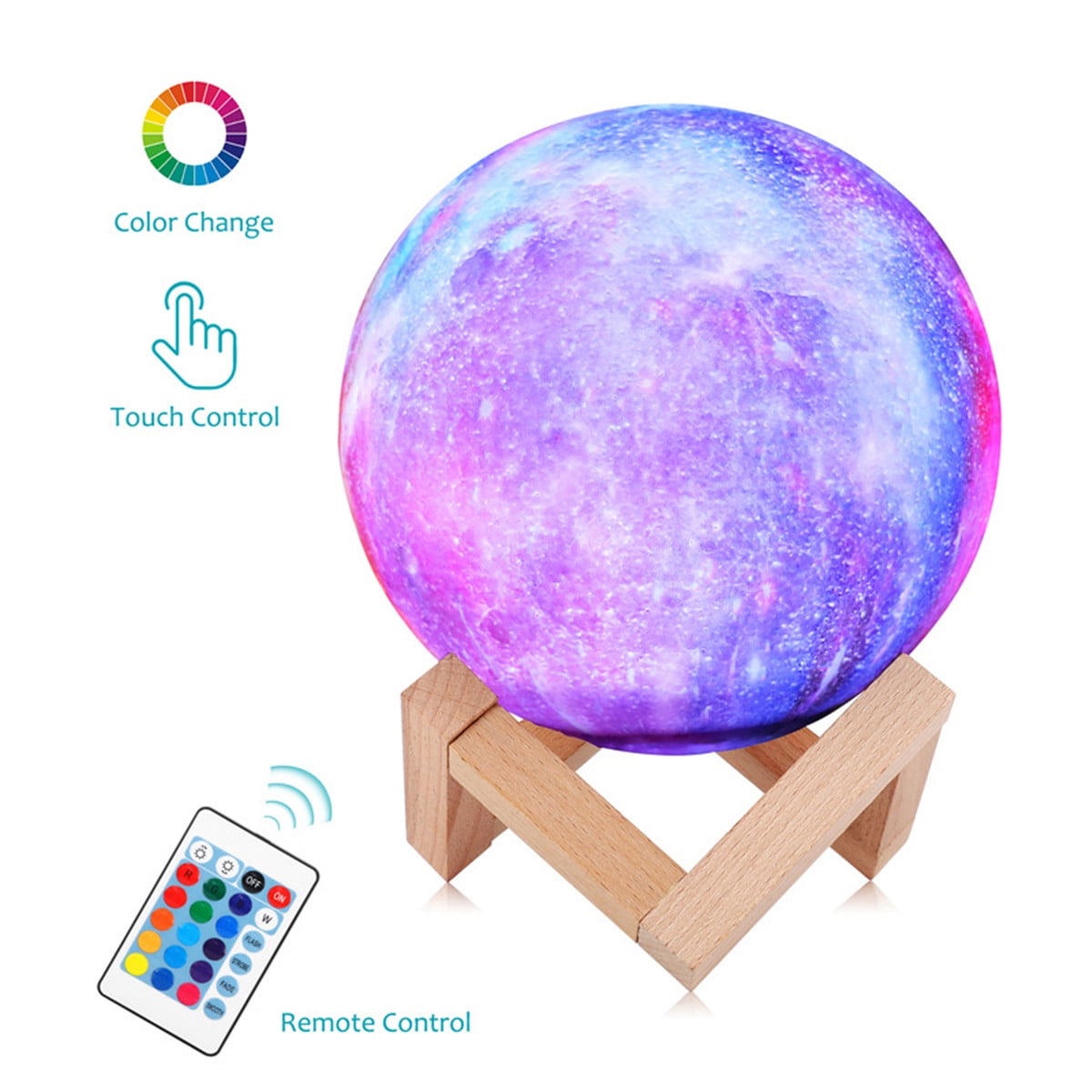 Details about   16 Colors 3D Print Star Moon Lamp LED Night Lunar Light Touch Color Changing USB 