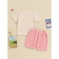 thumbnail image 6 of PaerPade Kids Baby Girls Summer Shorts Set, 6 12 18 24 Months 2T 3T 4T Short Sleeve Crew Neck Letters Print T-shirt with Shorts Summer Outfit, 6 of 9