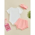 thumbnail image 5 of Raccmtaty Baby Girls Shorts Set, Short Sleeve Embroidery Letters Romper with Shorts and Hairband Summer Outfit, 5 of 9