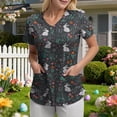 thumbnail image 2 of GEWSEY Easter Scrub Tops Women Plus Size Bunny Egg Print Scrubs Short Sleeve V Neck Holiday Nurse Uniforms with Pockets (Dark Gray, L), 2 of 7