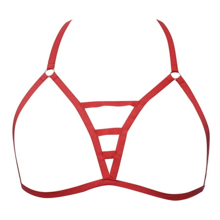 Yuhangmm Women Sexy Lace Up Bra Black Cutout Stretch Adjustable Lingerie Bra Lady Elastic Band Bra Sleep Romper Women Sexy Christmas