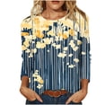 thumbnail image 2 of Trikvn Casual Long Sleeve Shirts for Women Striped Botanical Pattern Tops Crew Neck Loose Fit Pullover Blouses Lightweight Comfortable T-Shirts for Office Work, S-5XL, 2 of 6