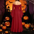 thumbnail image 5 of KICILVS Womens Halloween Costumes Plain Long Bell Sleeve Ruffle Trim Neck Drawstring Waist Flowy Maxi Party Dress Red, 5 of 7