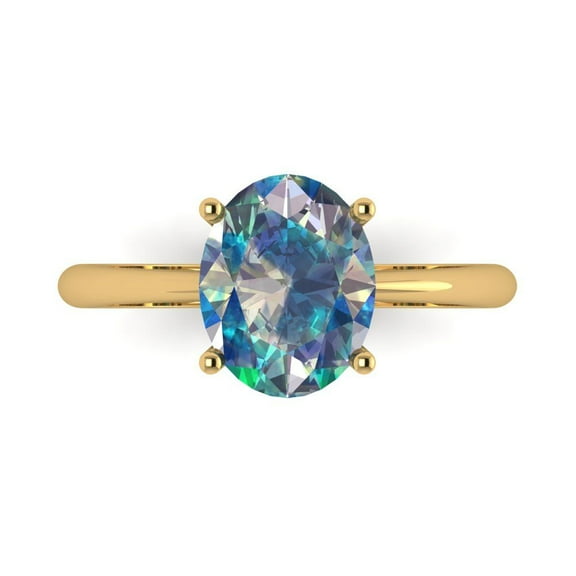 Clara Pucci 14K Yellow Gold 2.5ct BlueMoissanite Solitaire Ring for Women
