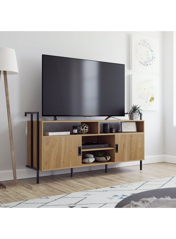 Sauder New Hyde Wall-Mounted TV Stand for TVs up to 60", Serene Walnut Finish