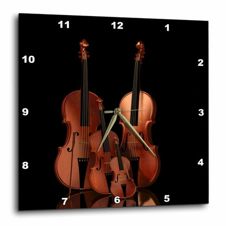 3dRose String instruments violin, bass and cello, Wall Clock, 10 by 10-inch