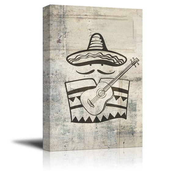 wall26 - Canvas Print Wall Art - Mexican Elements with Sombrero and Guitar - Gallery Wrap Modern Home Art | Ready to Hang - 16x24 inches