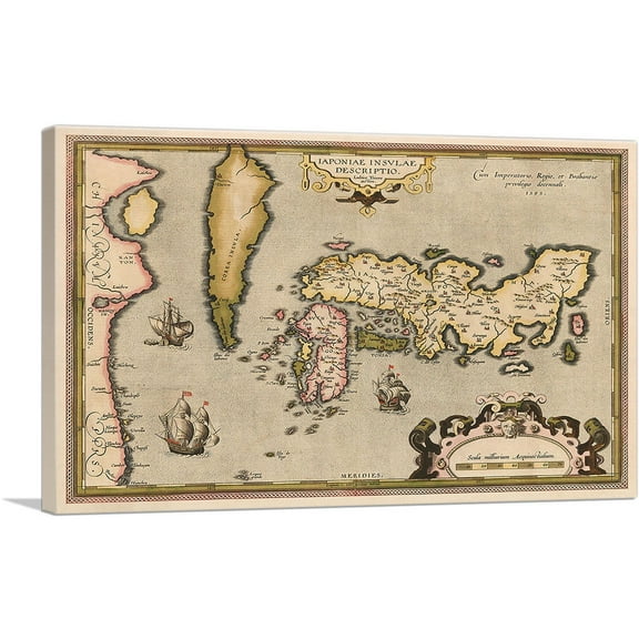 ARTCANVAS Map of Japan and Korea 1592 Canvas Art Print by Abraham Ortelius - Size: 26" x 18" (0.75" Deep)