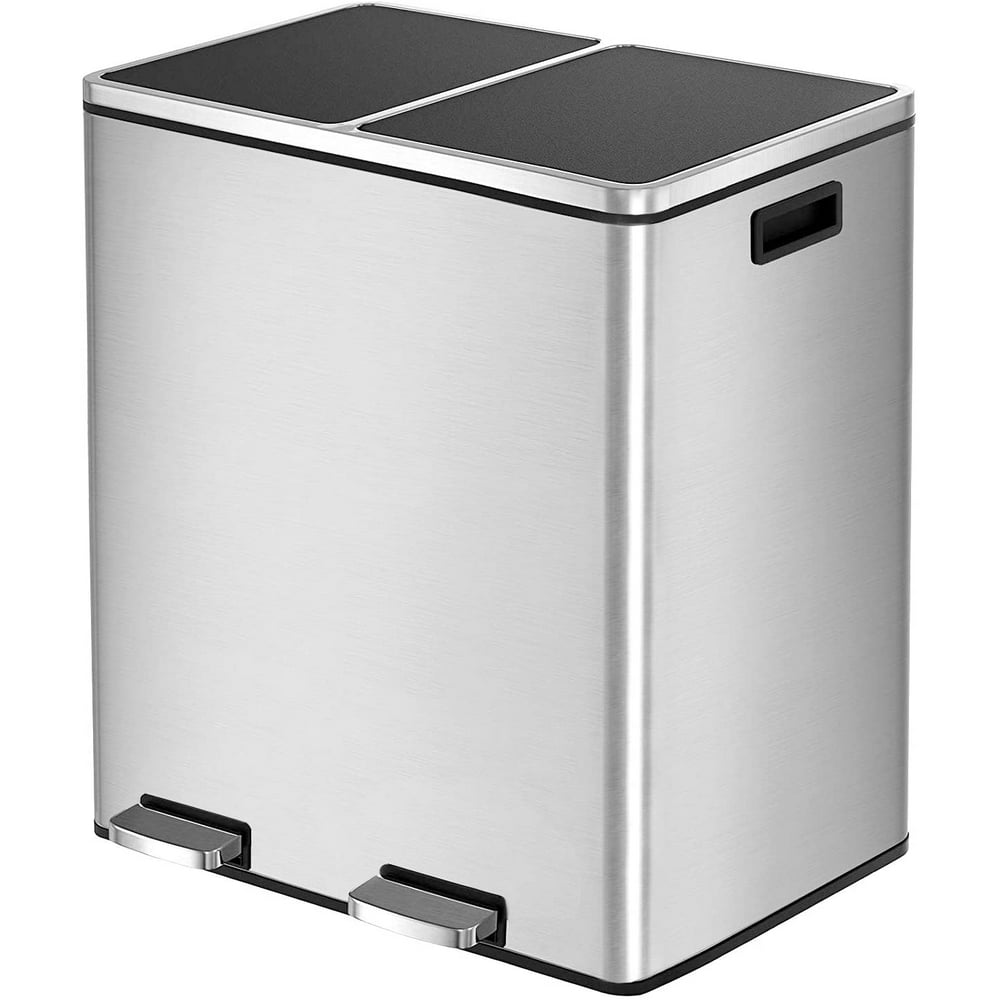 HEMBOR 16 Gallon Trash Can Stainless Steel Step Rubbish Bin Dual Stainless Steel Dual Compartment Trash Can