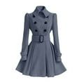 thumbnail image 4 of Women's Wool Blend Coat, Double Breasted Lapel Trench Coat, Slim Fit Belted Waist Jacket, Mid-Length Winter Work Coat, Casual Dressy Coat Grey S, 4 of 4