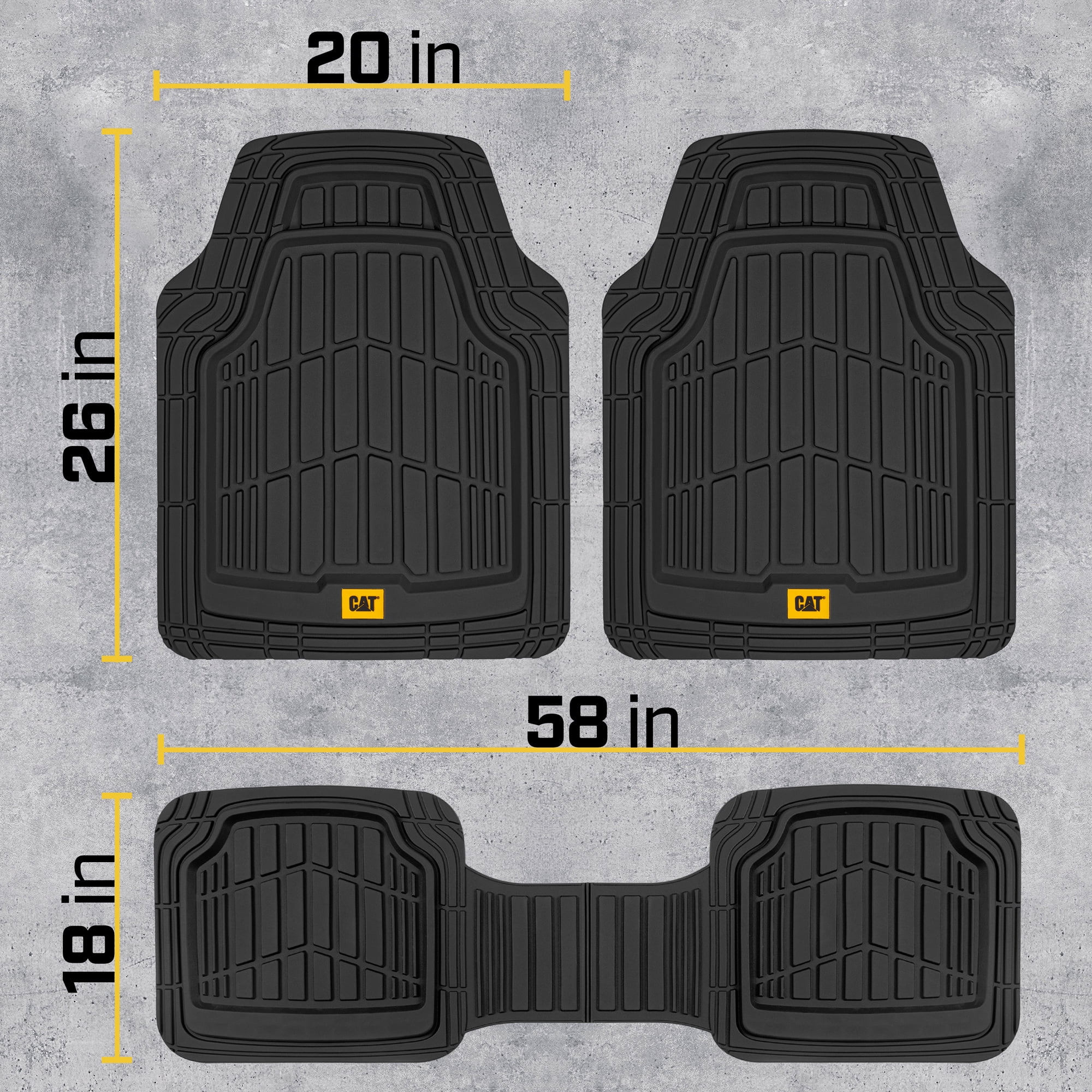 Cat XL Series Heavy-Duty Rubber Floor Mats & Cargo Trunk Liner for Car SUV Van Sedan, Black - Trim to Fit, All Weather Deep Dish Automotive Floor