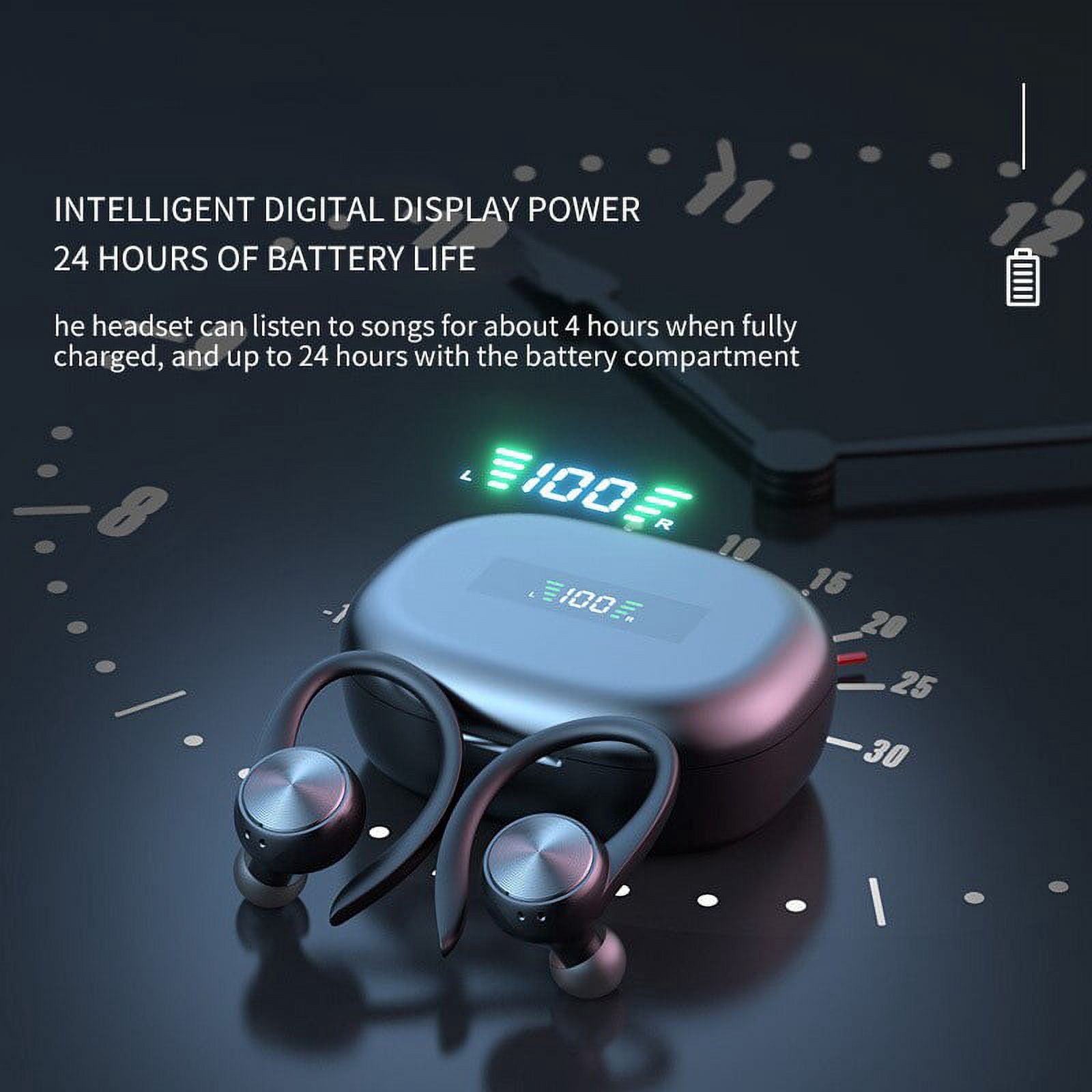 TWS Bluetooth Earphones With Microphones Sport Ear Hook LED Display Wireless Headphones HiFi Stereo Earbuds Waterproof Headsets