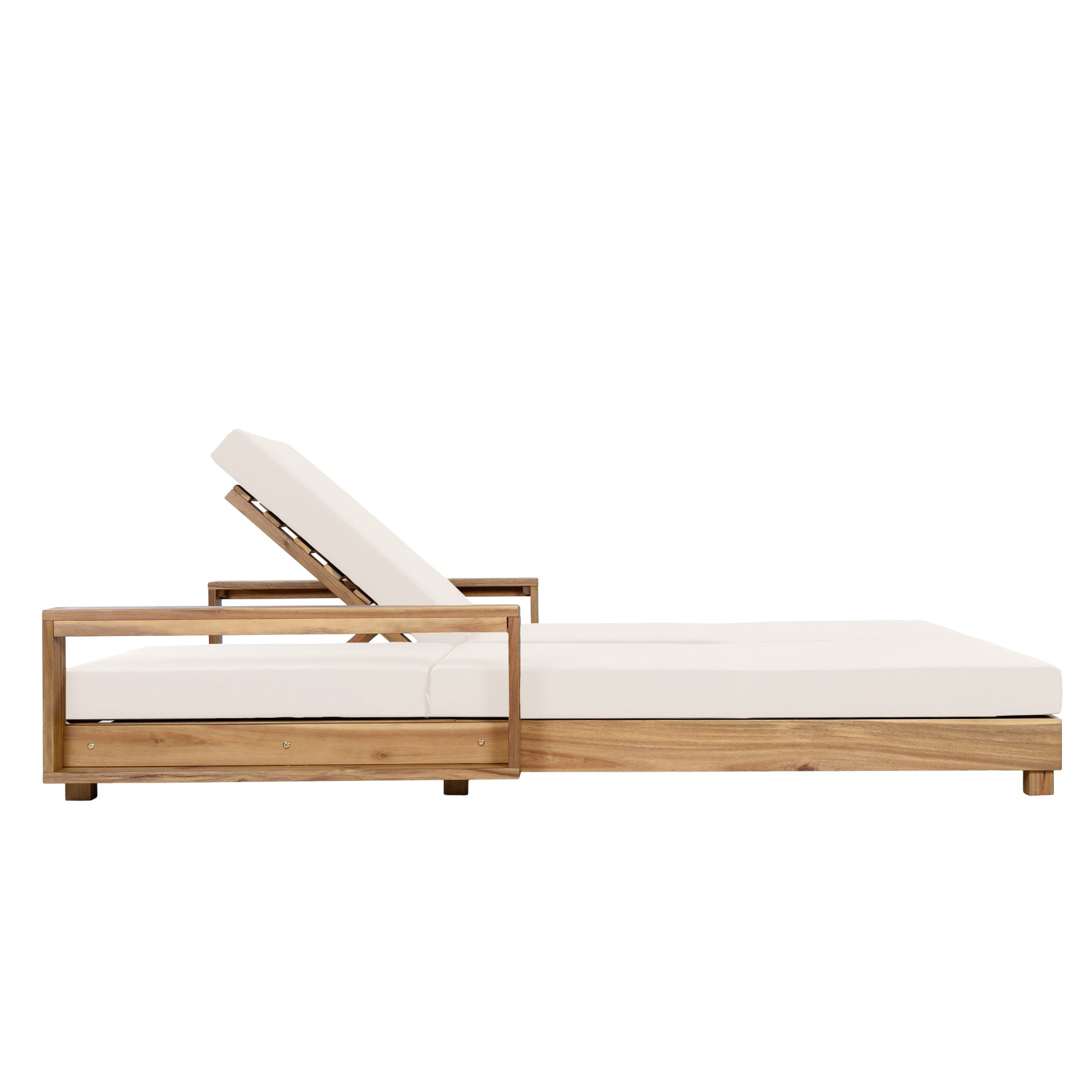 Christopher Knight Home Double Outdoor Chaise Lounge Set, Recliner with Cushions, Light Natural+Cream