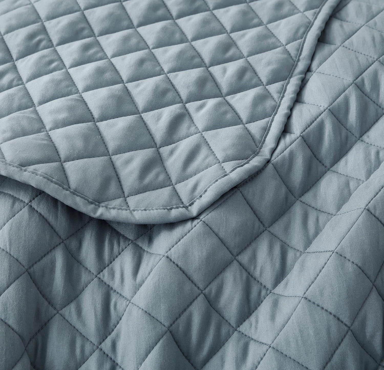 Chezmoi Collection Teo 3-Piece Dusty Blue Queen Size Quilt Set - Diamond Stitched Lightweight Microfiber Bedspread Set Bedspread Set for All Seasons