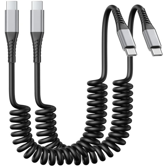 Coiled USB C to USB C Cable 3FT, 2Pack Retractable Car Charger Cord Type C to C Cable Fast Charging for iPhone 17 16 15 Pro Max, iPad, MacBook, Samsung Galaxy S23 S24, USBC to USBC Cables for Car