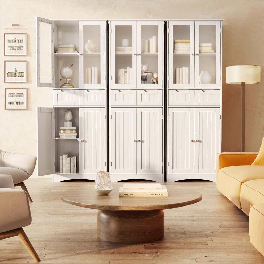 Aiho 67" Kitchen Pantry Storage Cabinet, Pantry Storage Cabinet with 2 Drawers and Glass Doors for K(图5)