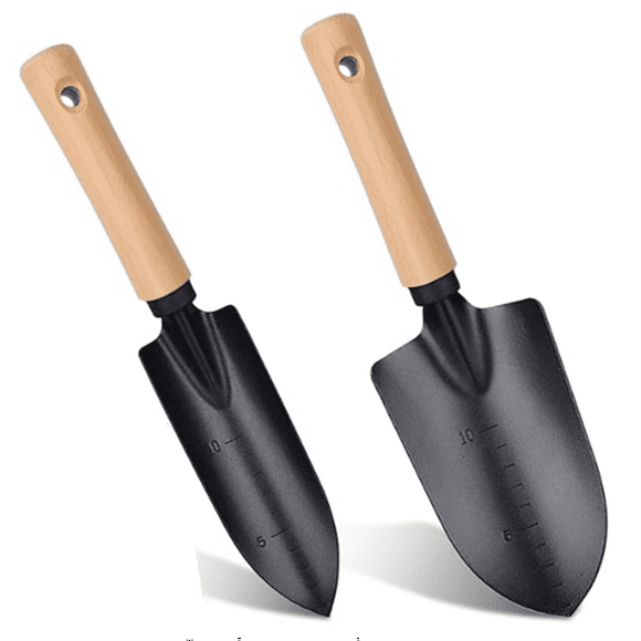 Ensemble de 2 Truelles de Jardin Multifonctionnelles pour Jardinage et Camping Pelle Robuste avec Manche en Bois Truelle à Main
