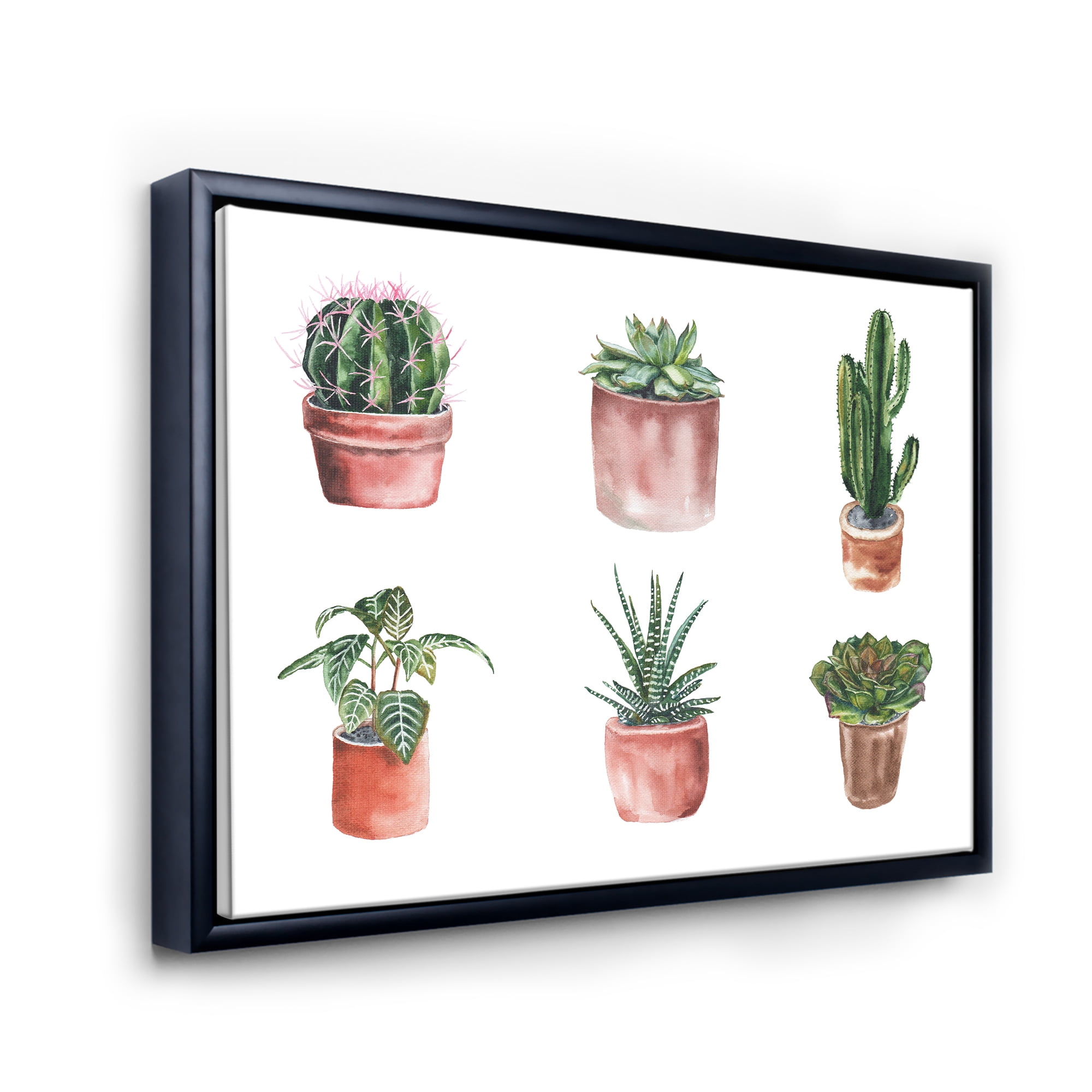 Designart 'Cactus and Succulents In A Clay Pot ' Traditional Framed Canvas Wall Art Print