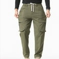 thumbnail image 3 of Ceisia Men Solid Color Fleece Multi Pocket Work Pants Loose Drawstring Gift Elastic Cuff Trousers, 3 of 7