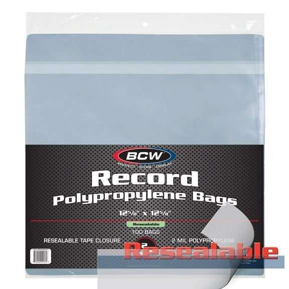 10 packs of 100 (1000) BCW 12 5/8" x 12 5/8" Snug Resealable 33 RPM Record Bags