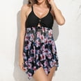 thumbnail image 5 of SWSMCLT Women's Floral V Neck Front Tie Keyhole Mesh Flowy Swim Dress Swimdress Swimsuits 2 Piece Modest Full Coverage Tankini High Waisted Bathing Suit Black Flower 8-10, 5 of 5