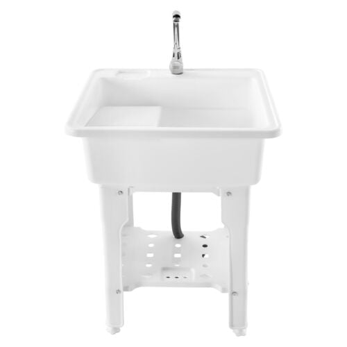 Freestanding Utility Sink Laundry Tub Floor Mount Wash Bowl Basin & Faucet Drain