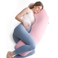 thumbnail image 1 of Almohada corporal Momcozy en forma de J para embarazo con funda de jersey rosa, 1 of 9