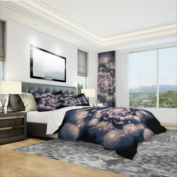 Designart 'Black White Fractal Flower in Dark' Modern & Contemporary Duvet Cover Set
