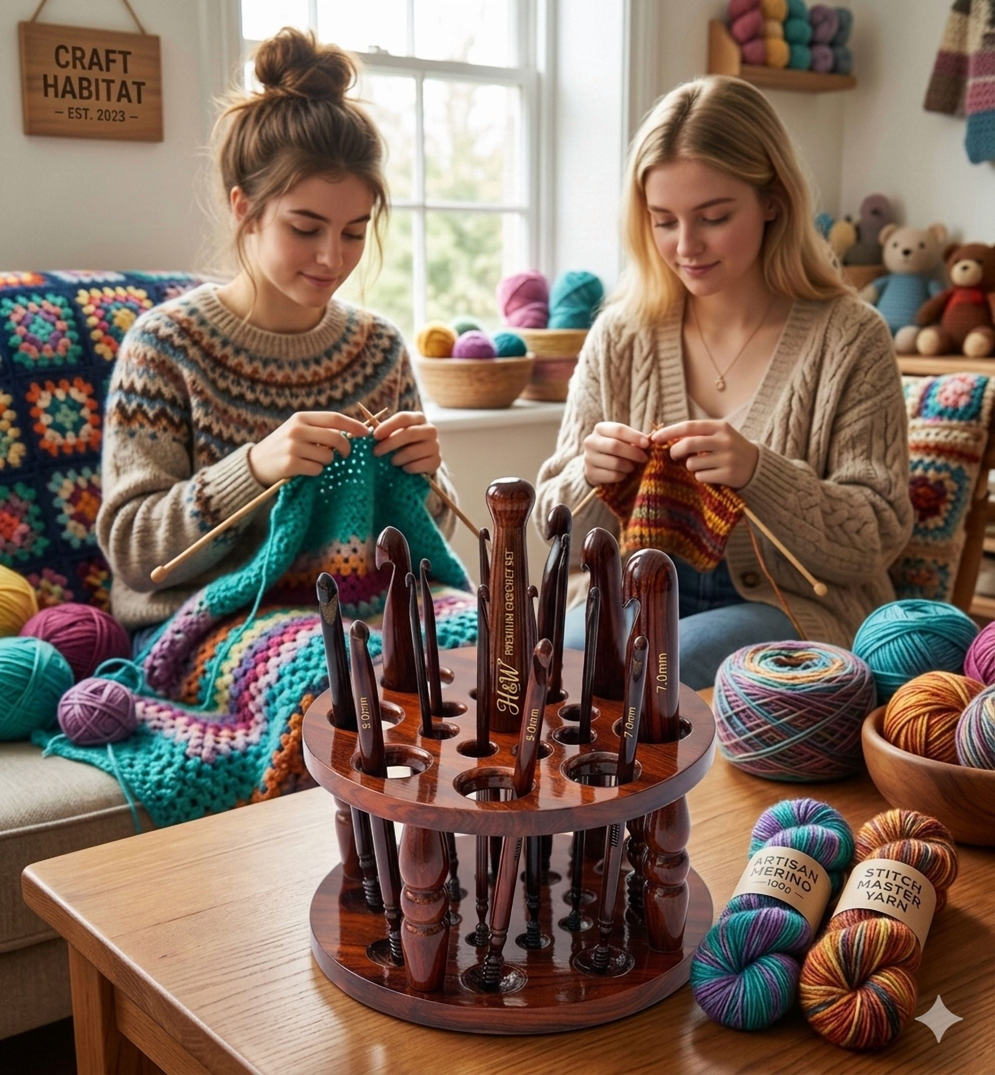 Rosewood Wooden Crochet Hooks Needle Yarn Knitting Yarn Ergonomic Antique Needle Hooks Wood Set Of 13 Hooks Needle With Stand holder