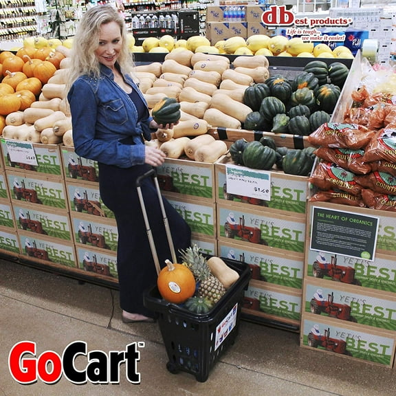 GoCart, Black Grocery Cart Shopping Laundry Basket on Wheels - Multipurpose Mobile Transport for Supplies, Laundry and More