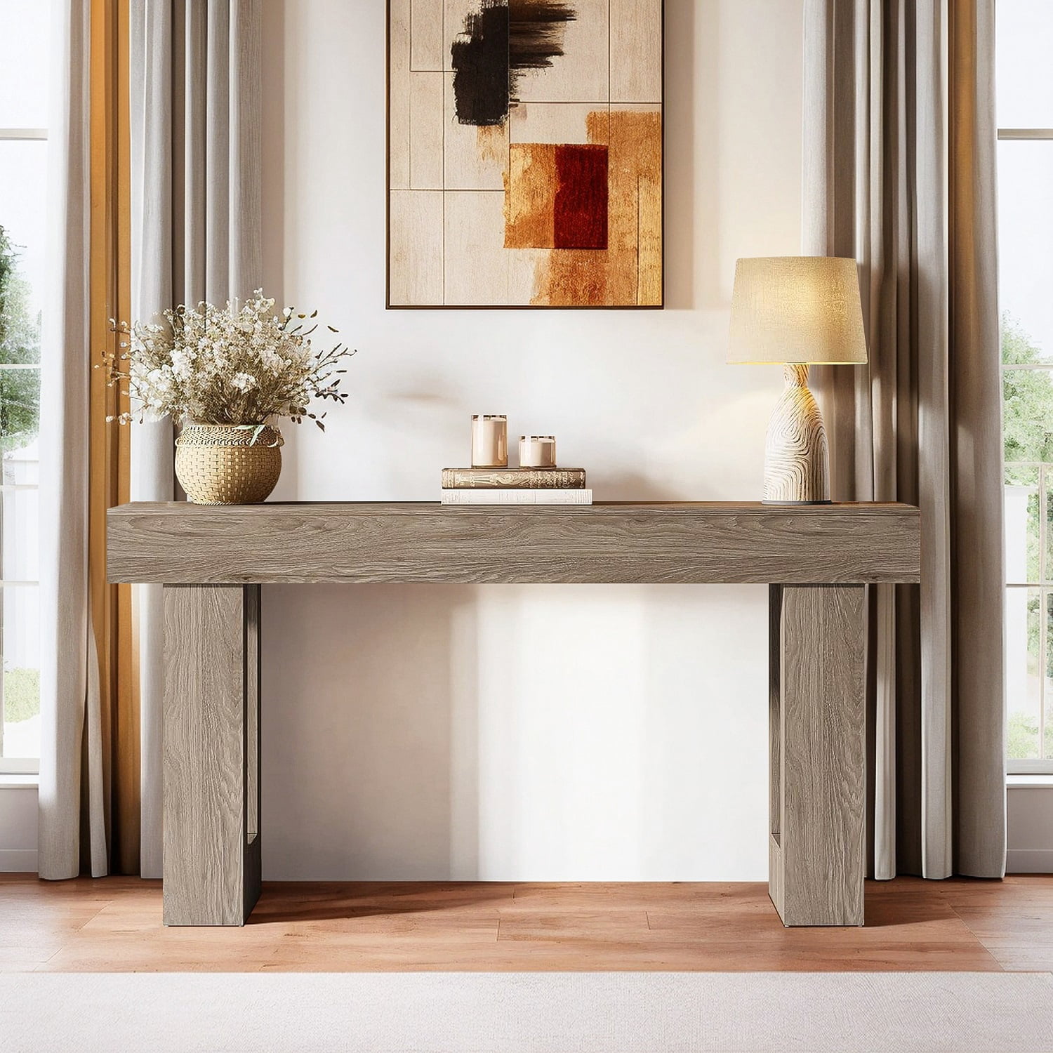 Topcobe 63-Inch Console Table, Farmhouse Wooden Sofa Table Entryway Table, Modern Furniture for Indoor, Living Room, Gray