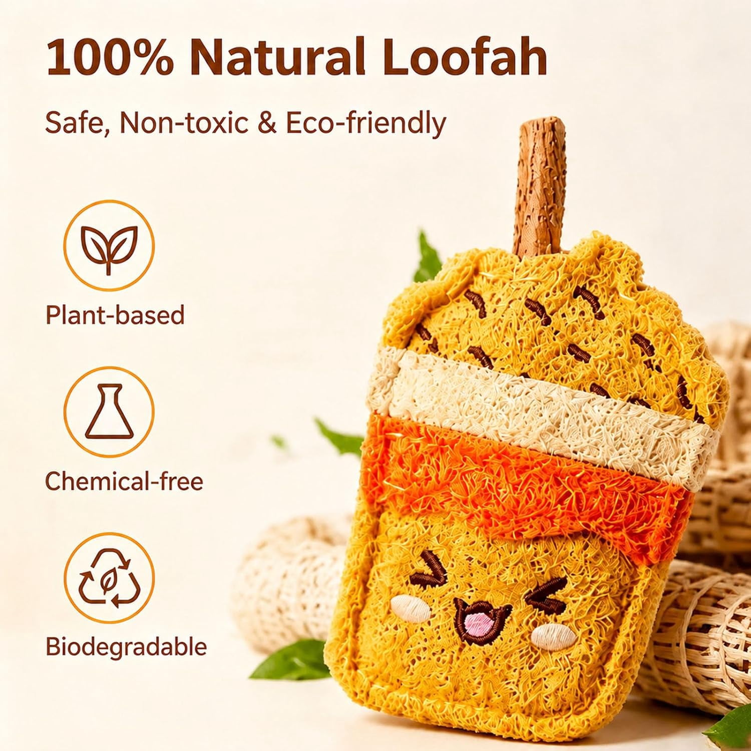Cat Dental Care Natural Chew Loofah Toys, Silvervine Sticks for Indoor Cats & Kittens, Milk Tea Cup-Shaped Treats, Helps Remove Dental Calculus(RL Mix 3 PCS)