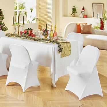 KFFKFF 50PCS White Stretch Spandex Folding Chair Covers, Universal Fitted Chair Cover Washable Protective Slipcovers for Wedding Party Dining