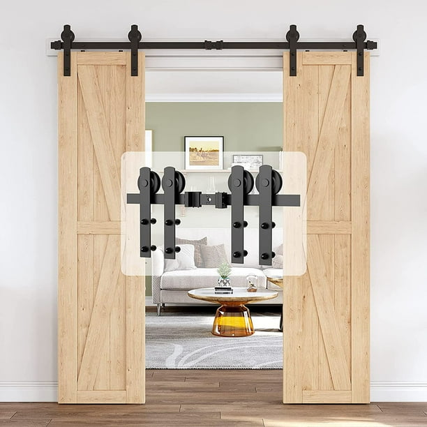 6 6ft Heavy Duty Sy Sliding Barn Door Hardware Kit Double Smoothly And Quietly Easy To Install Reusable Fit 1 3 8 4 Thickness 20 Wide Panel Black I Shape Hanger Sy Sliding Barn Door Hardware Kit, 8 Foot Heavy Duty Sliding Barn Door Hardware Kit