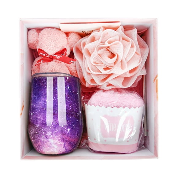 Coffee Mug Gift Set 12oz Thermal Cup with Lid Straw Greeting Cards Towel Socks Bath Ball Insulated Coffee Cup Reusable Stainless Steel Drinking Cup Great Birthday Best Gifts for Wife Sister Mom